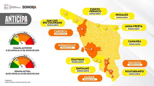 CUATRO MUNICIPIOS DE SONORA EN SEMÁFORO NARANJA