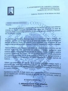 ALCALDE DE CABORCA PIDE APOYO PARA COMPRAR PATRULLAS