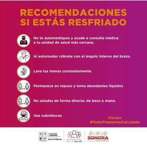 Recomienda Salud Sonora acudir a la unidad de salud ante síntomas de gripa o resfriado