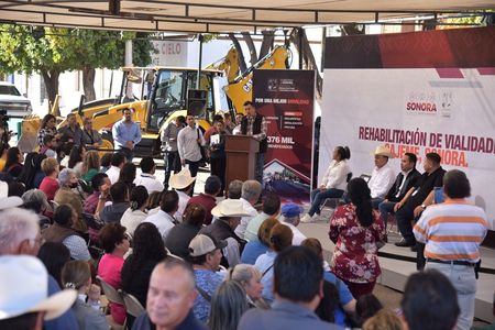 DAN BANDERAZO ALCALDE Y GOBERNADOR A PROGRAMA DE MEJORAMIENTO DE VIALIDADES EN CAJEME