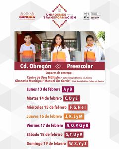 Alumnado de preescolar en Cd. Obregón, Guaymas y Empalme recibirá uniforme escolar deportivo el próximo lunes: SEC