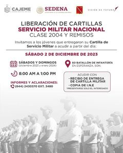 Llaman a jóvenes para ceremonia de liberación de cartillas del Servicio Militar Nacional