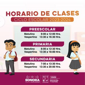 Clases en todas las escuelas de nivel básico de Sonora con el horario habitual: SEC