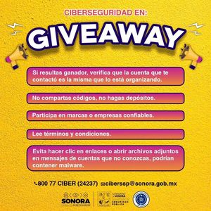 Recomienda Unidad Cibernética extremar medidas de prevención al participar en los “Giveaway”