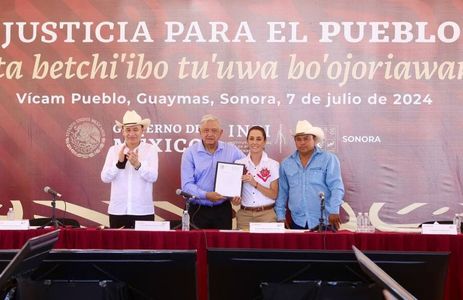 Cierran Gobernador Durazo, presidente López Obrador y presidenta electa Sheinbaum gira por Sonora con restitución histórica al pueblo Yaqui