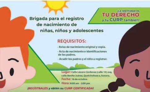 INVITAN A BRIGADA DE REGISTRO DE NACIMIENTO DE NIÑAS, NIÑOS Y ADOLESCENTES