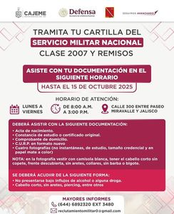 Invitan a jóvenes de Cajeme a tramitar cartilla del servicio militar nacional.