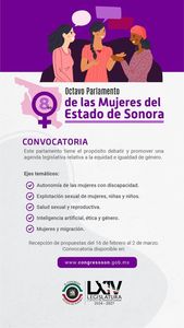Este lunes cierra la convocatoria del Octavo Parlamento de las Mujeres Sonorenses