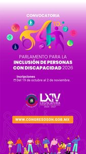 Concluirá este lunes convocatoria para participar en el Parlamento para la Inclusión de Personas con Discapacidad 2026
